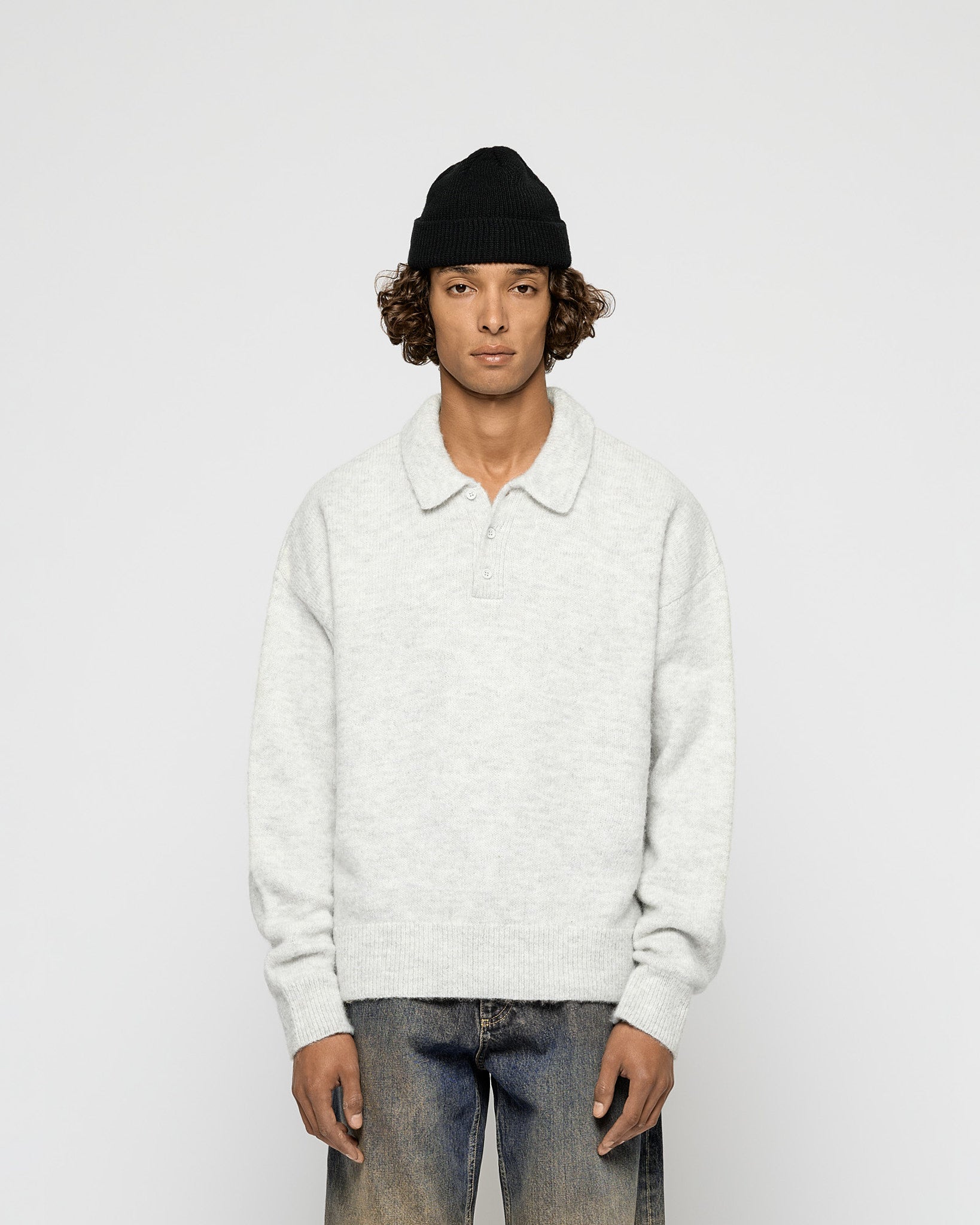 eightyfive-tops-hairy-polo-sweater-pullover-light-grey image 2