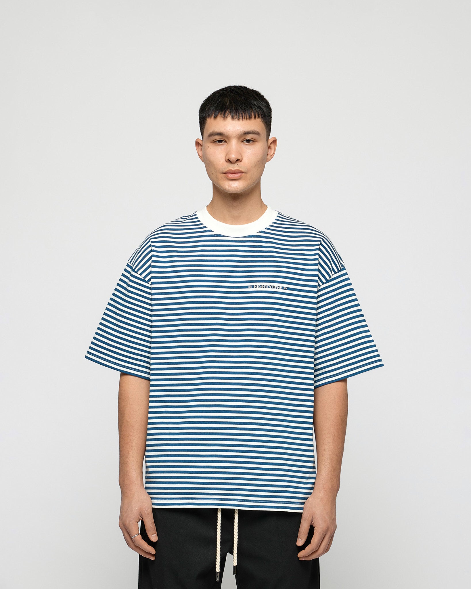 eightyfive-striped-contrast-t-shirt-blue-oversized-320gsm image 2
