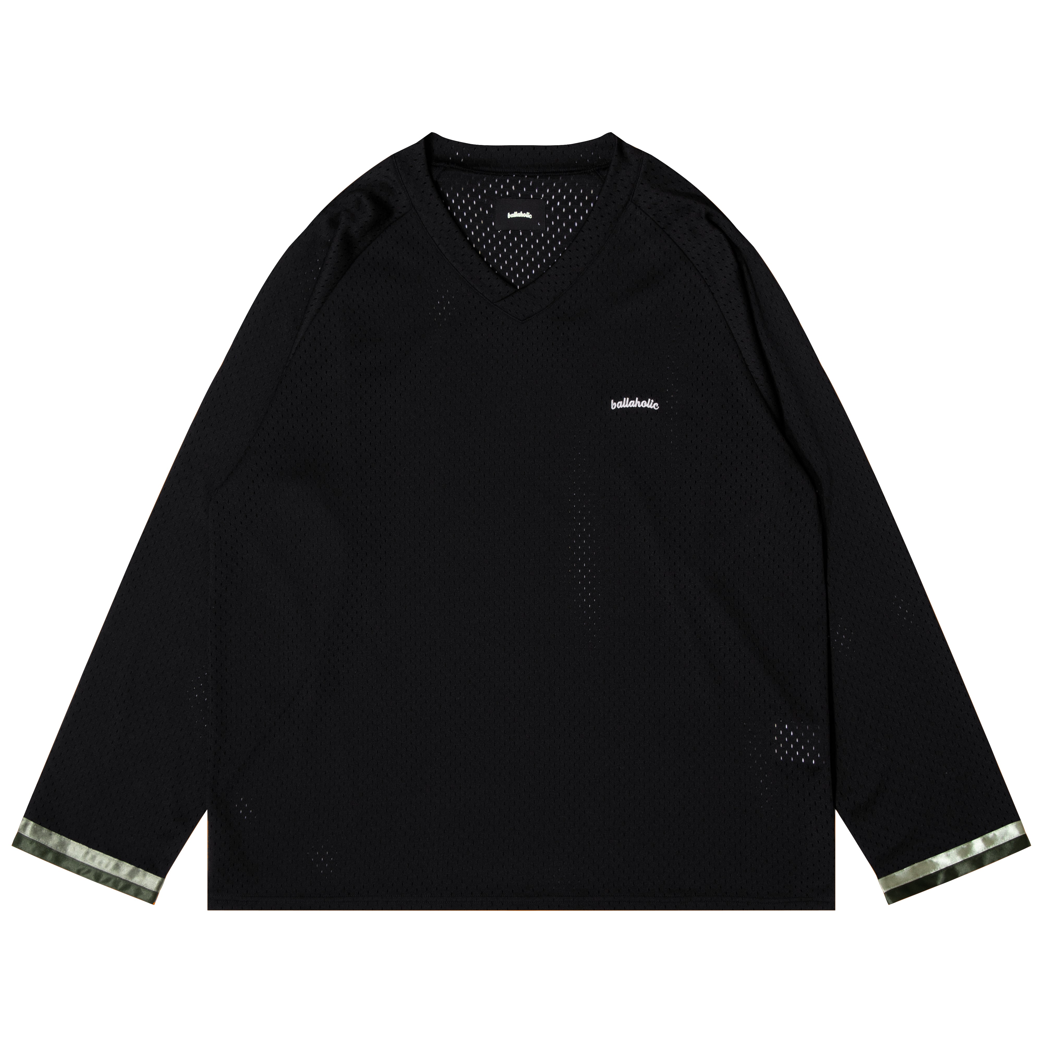 ballaholic-cotton-long-tees-tape-v-neck-mesh-longsleeve-schwarz image 1