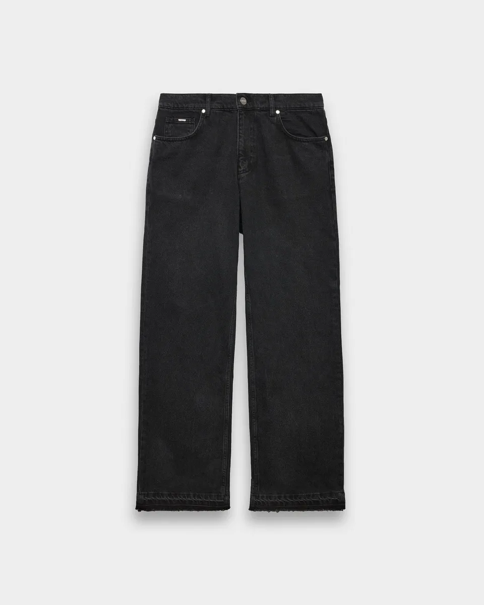eightyfive-bottoms-open-hem-loose-denim-jeans-black-washed-lose image 1