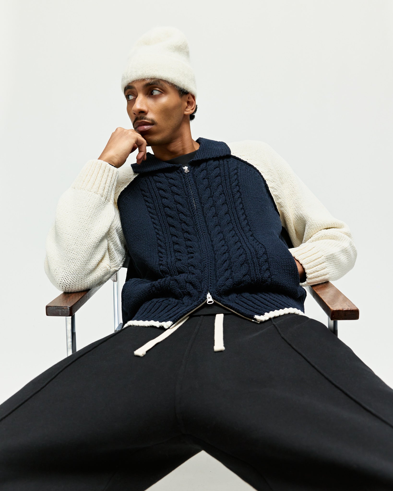 eightyfive-cable-knit-trainer-jacket-jacke-navy-baumwolle image 6