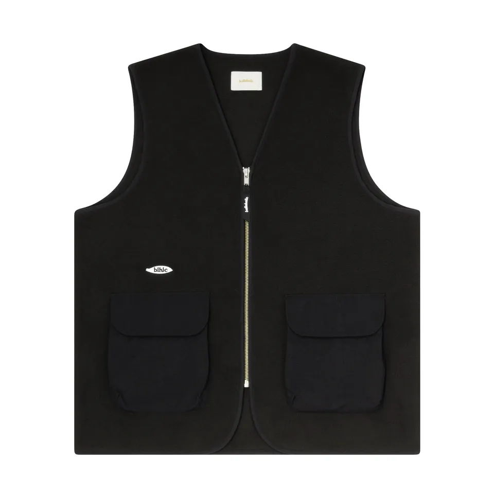 ballaholic-tops-ball-panel-logo-fleece-zip-weste-black-stickerei image 1