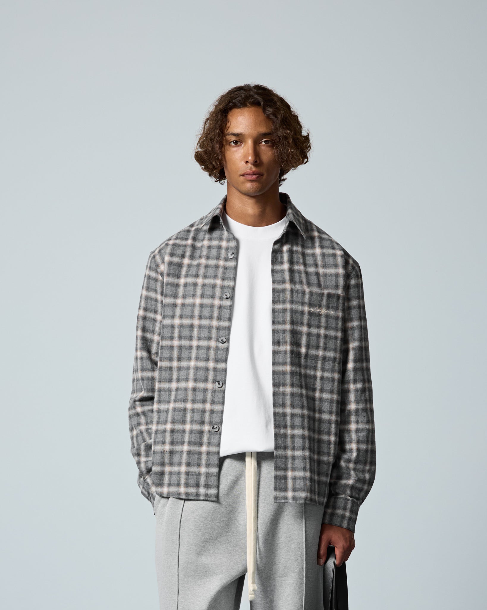 eightyfive-checked-shirt-flanellhemd-grey-melange-relaxed image 3