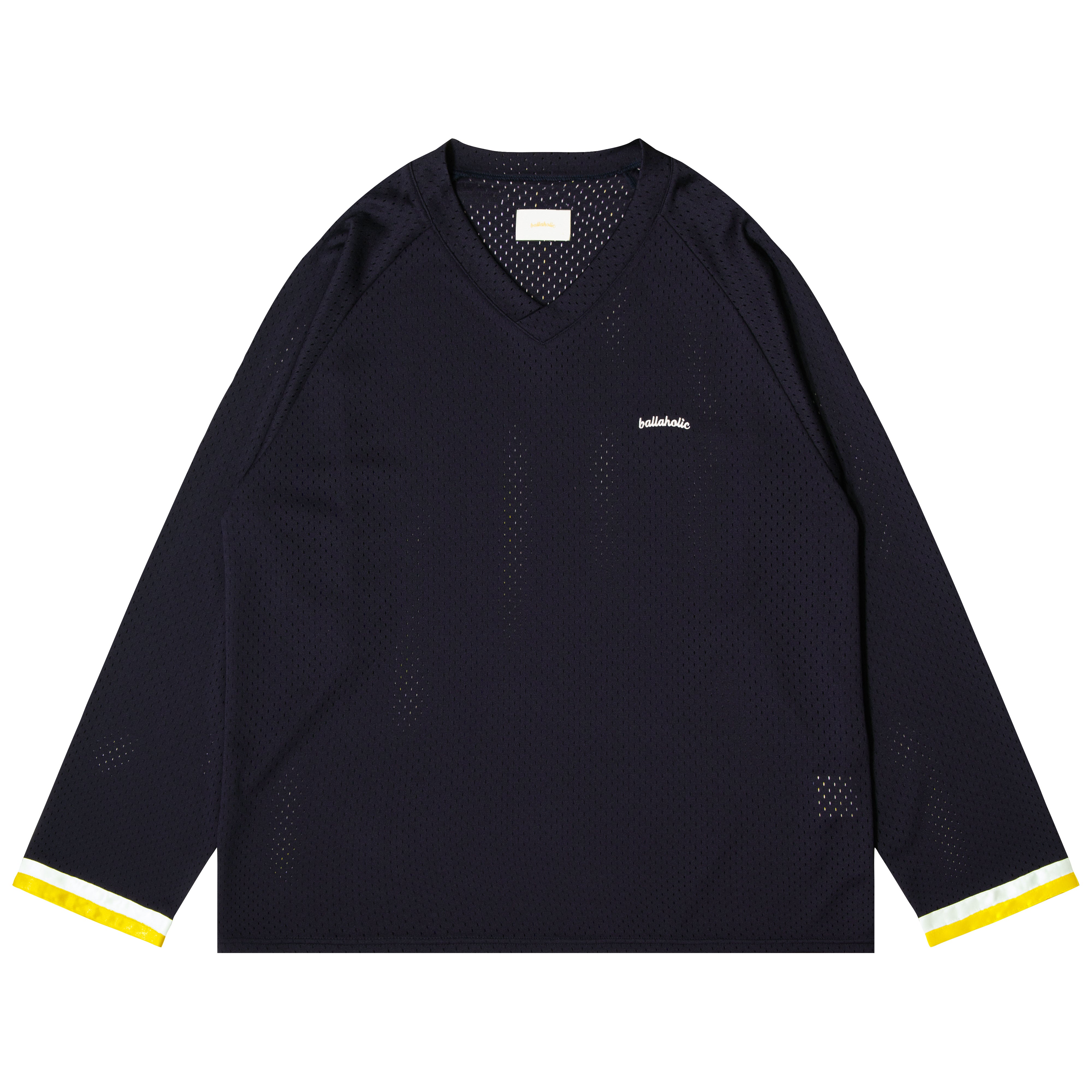 ballaholic-tape-v-neck-mesh-long-tee-langarm-navy image 1
