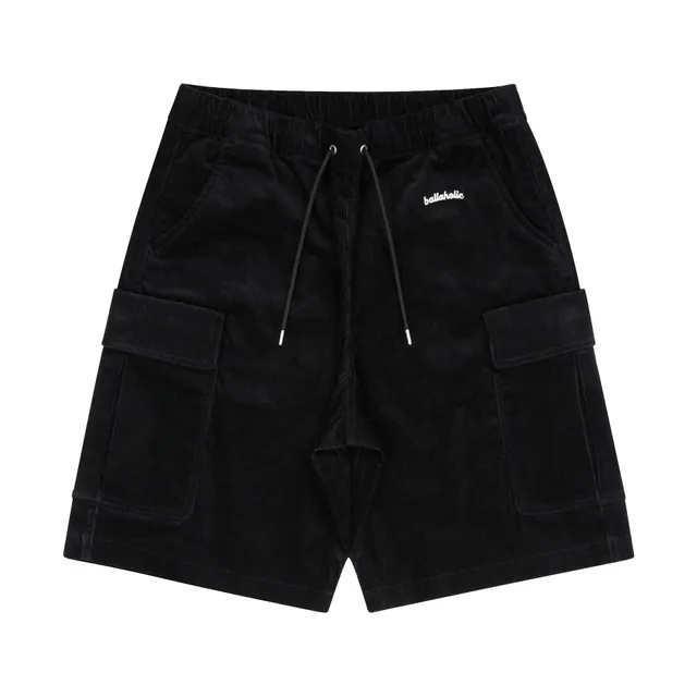 ballaholic-shorts-logo-corduroy-cargo-shorts-cargoshorts-black image 1