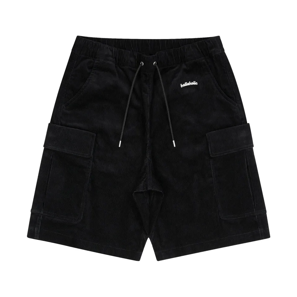 ballaholic-shorts-logo-corduroy-cargo-shorts-cargoshorts-black image 1