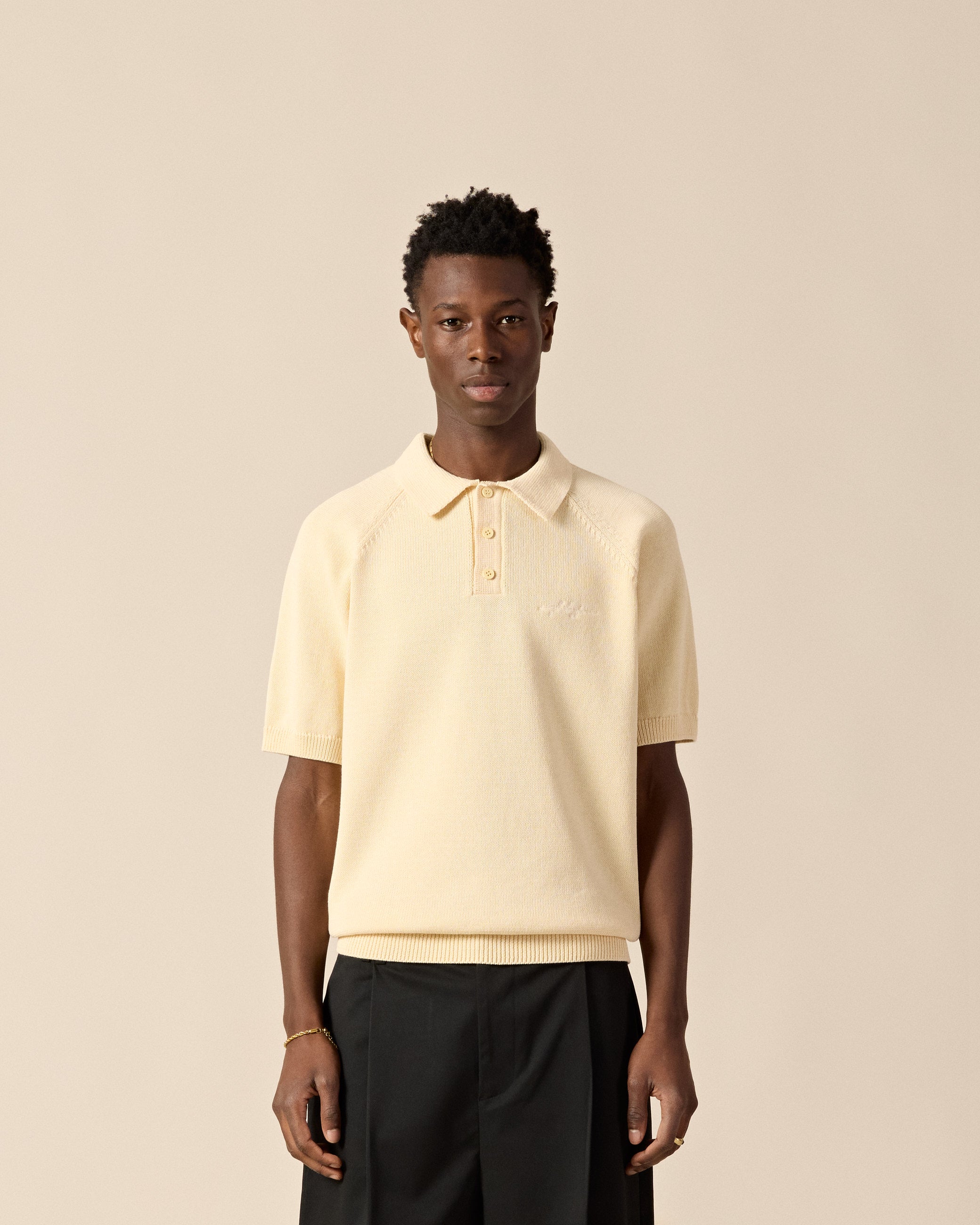 eightyfive-tops-raglan-knit-poloshirt-pale-yellow-baumwolle image 3