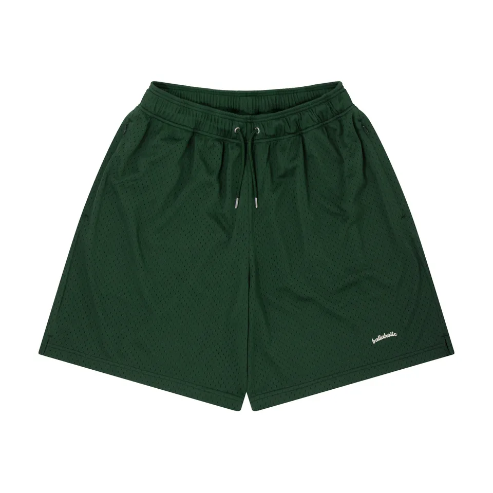 ballaholic-logo-mesh-zip-shorts-basketball-shorts-dark-green image 1