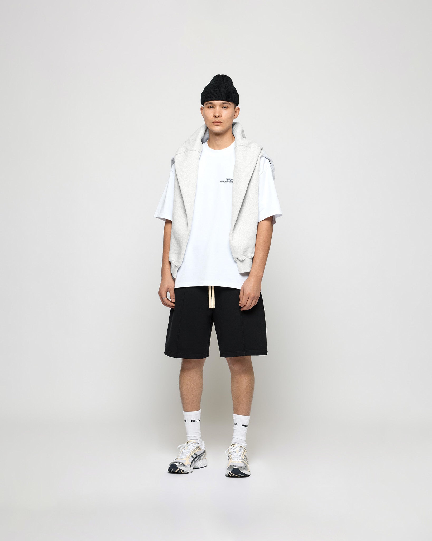 eightyfive-pleated-sweatshorts-shorts-schwarz-baumwolle image 5