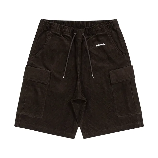 ballaholic-shorts-logo-corduroy-cargo-shorts-dark-brown image 1