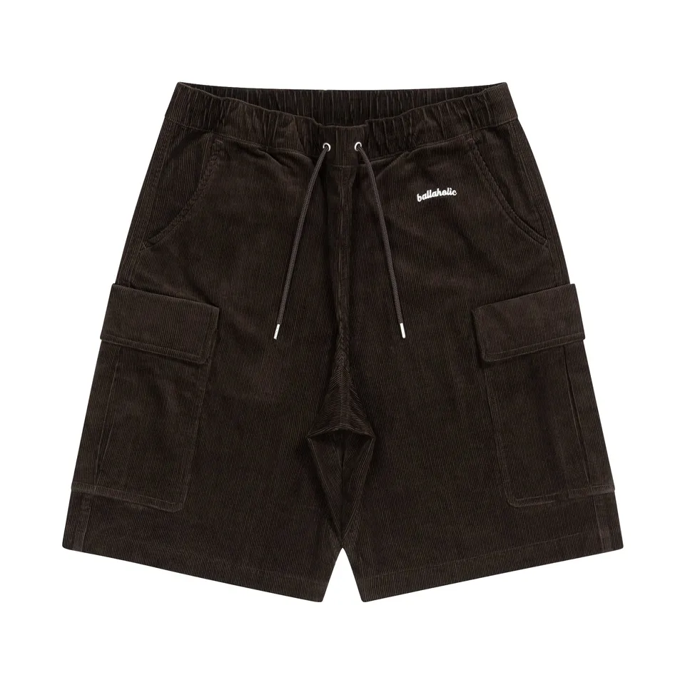 ballaholic-shorts-logo-corduroy-cargo-shorts-dark-brown image 1
