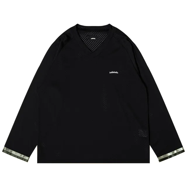 ballaholic-cotton-long-tees-tape-v-neck-mesh-longsleeve-schwarz image 1