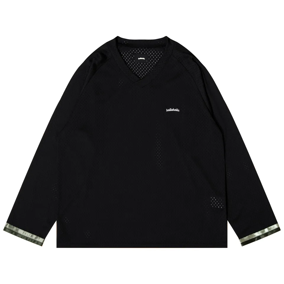 ballaholic-cotton-long-tees-tape-v-neck-mesh-longsleeve-schwarz image 1