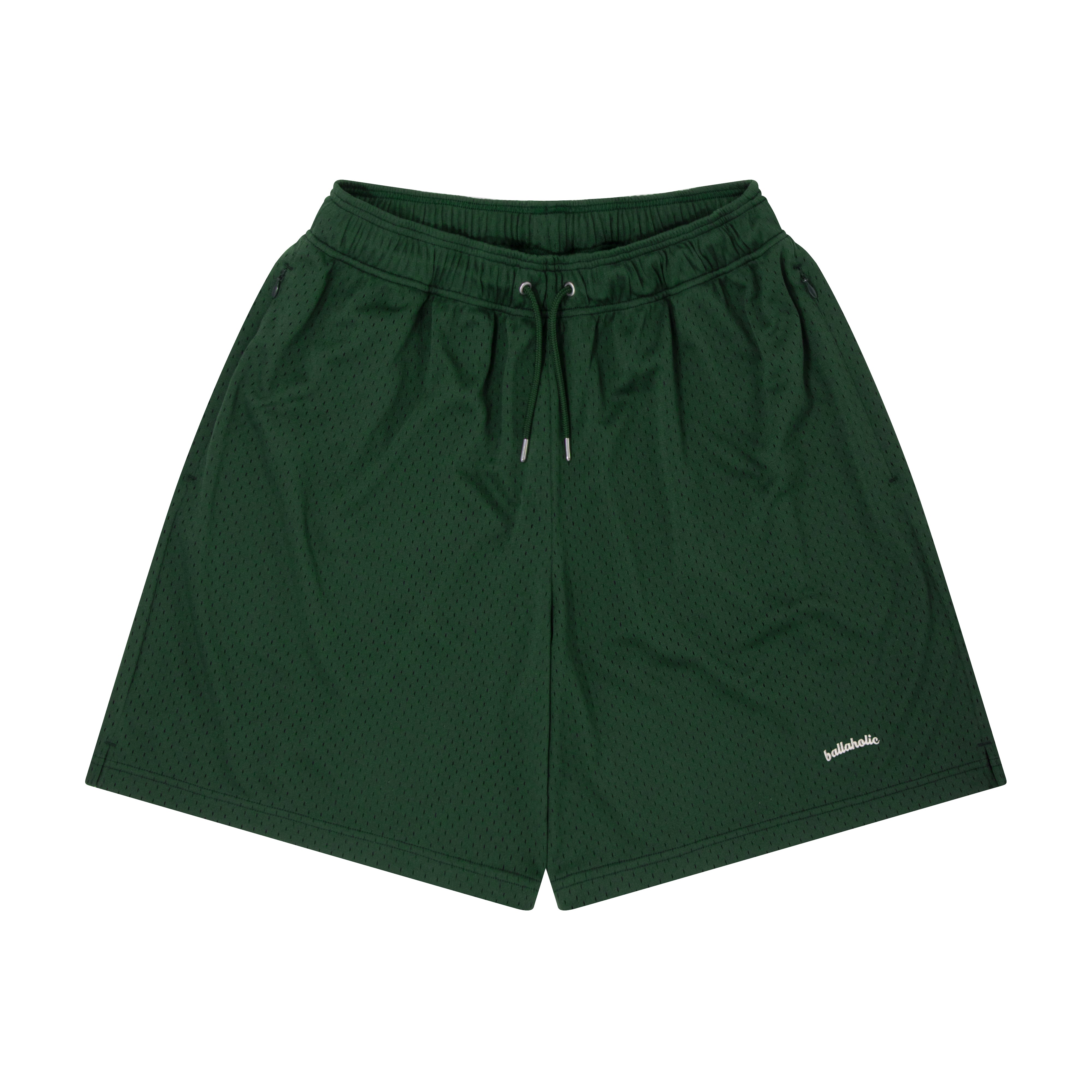 ballaholic-logo-mesh-zip-shorts-basketball-shorts-dark-green image 1