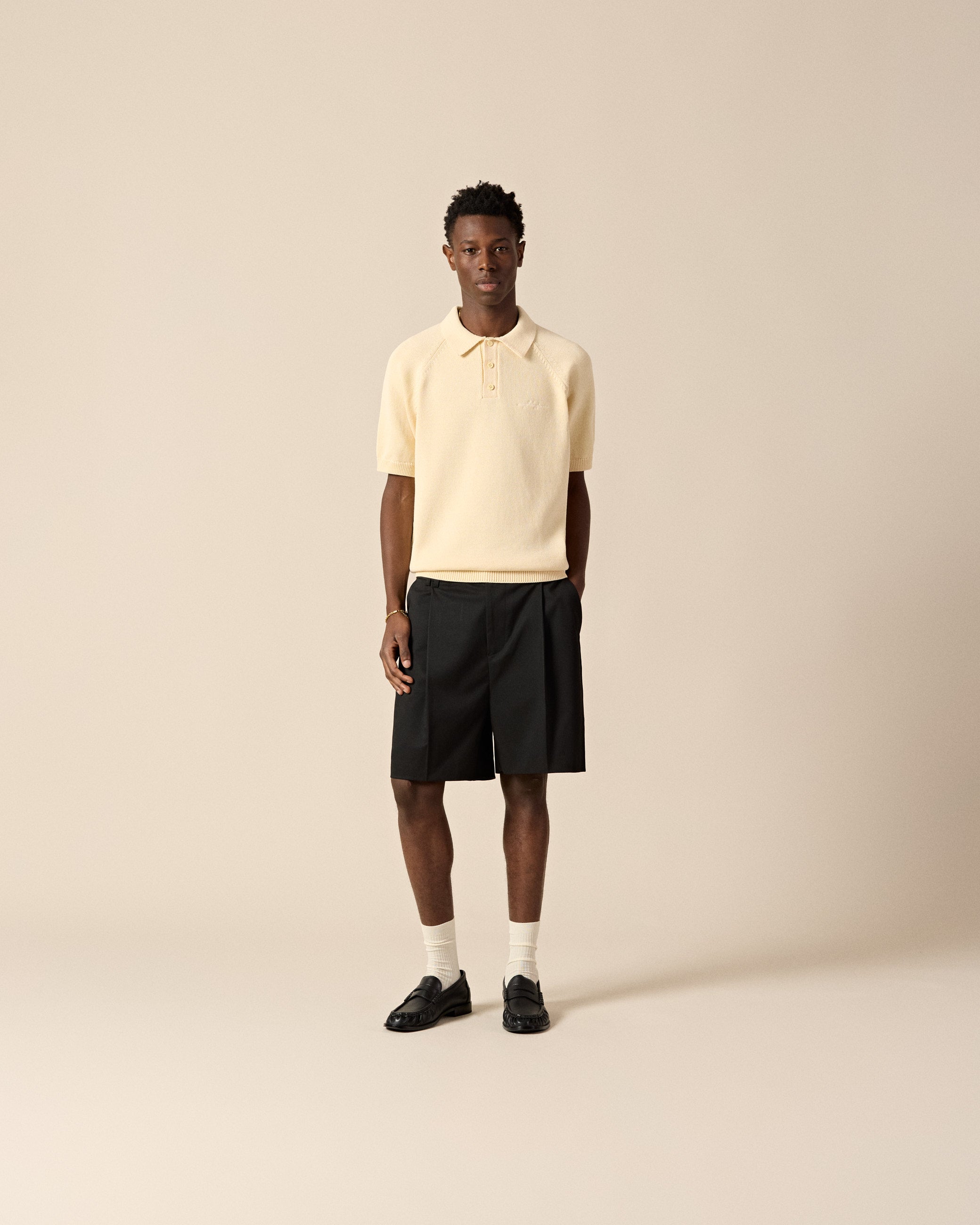 eightyfive-tops-raglan-knit-poloshirt-pale-yellow-baumwolle image 4