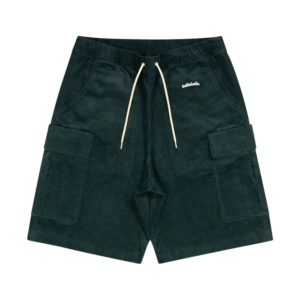 ballaholic-logo-corduroy-cargo-shorts-deep-green image 1