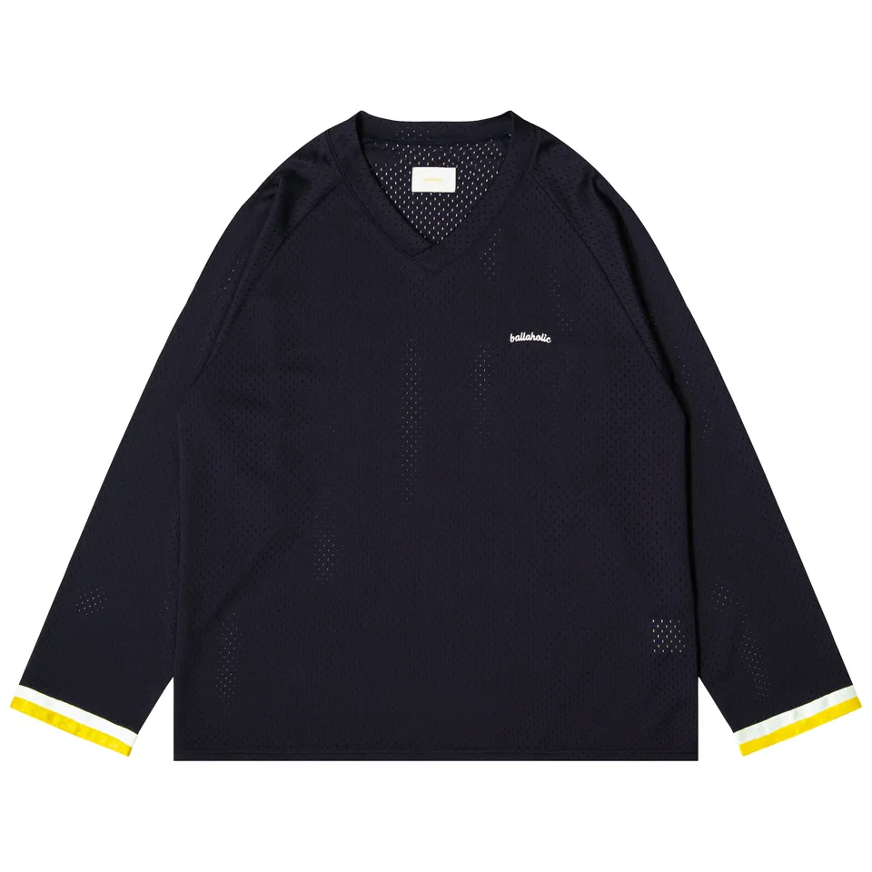 ballaholic-tape-v-neck-mesh-long-tee-langarm-navy image 1