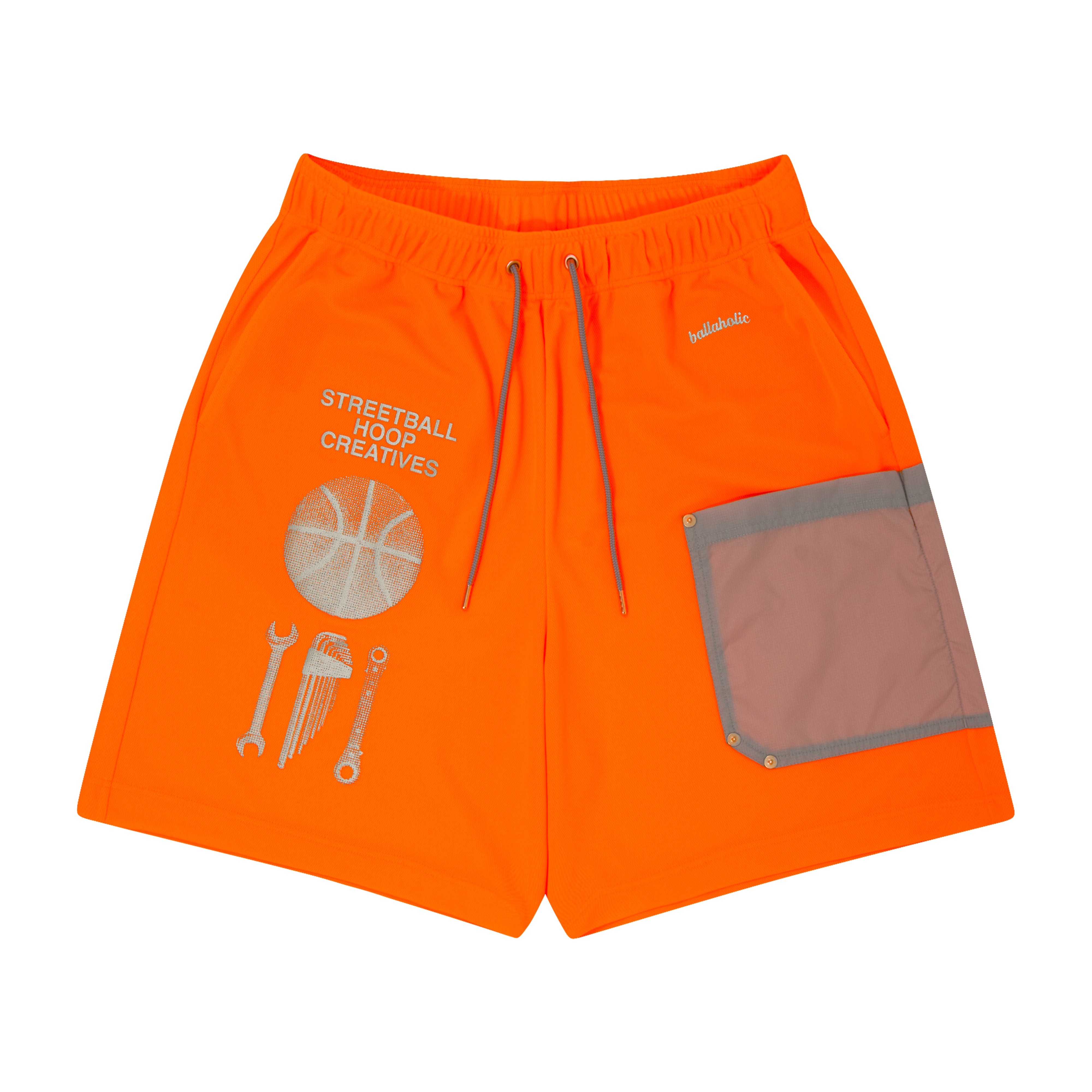 ballaholic-shorts-shc-tool-pocket-neon-orange-basketballhose image 1