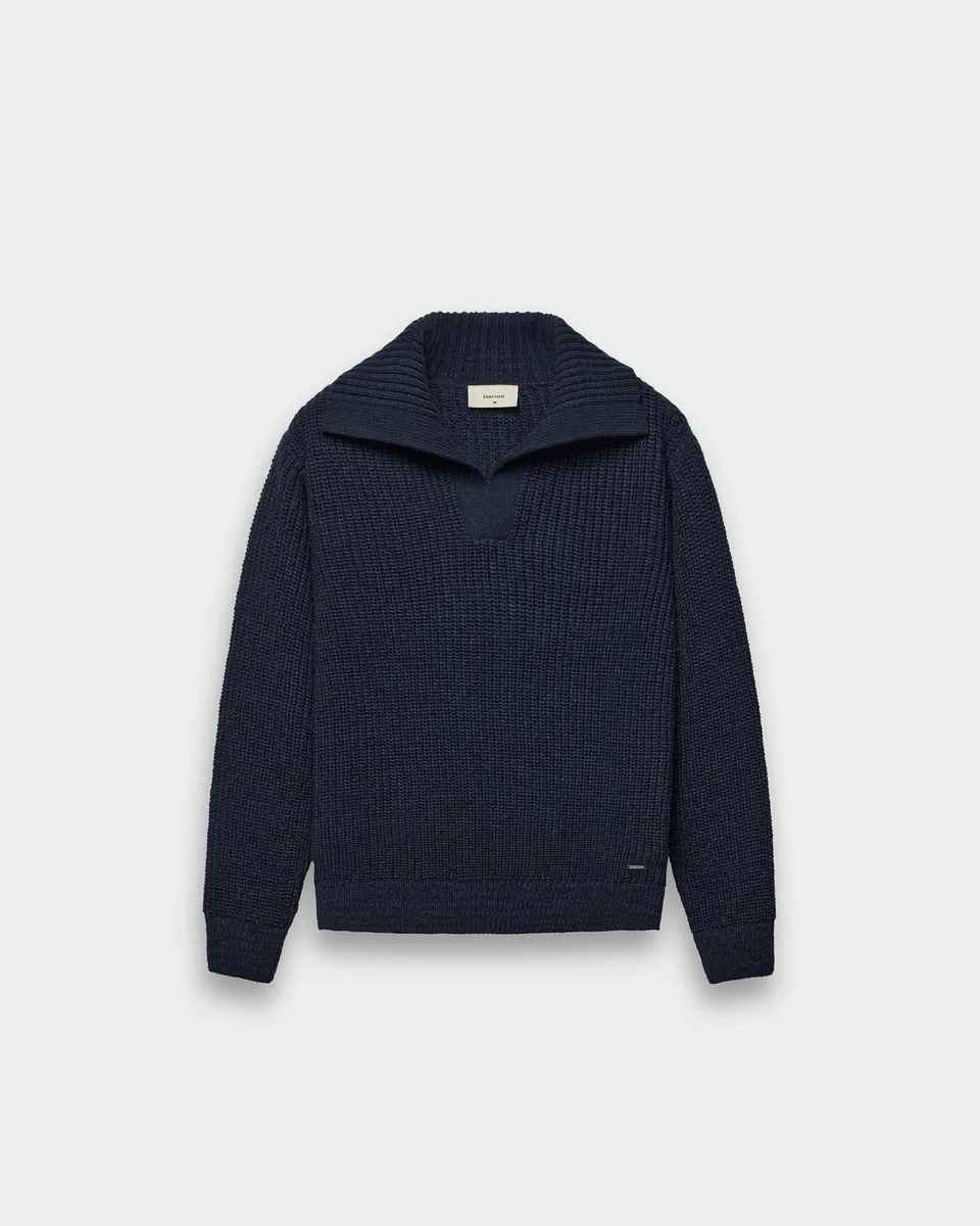 eightyfive-tops-knitted-polo-sweater-strickpullover-navy-grobstrick image 1