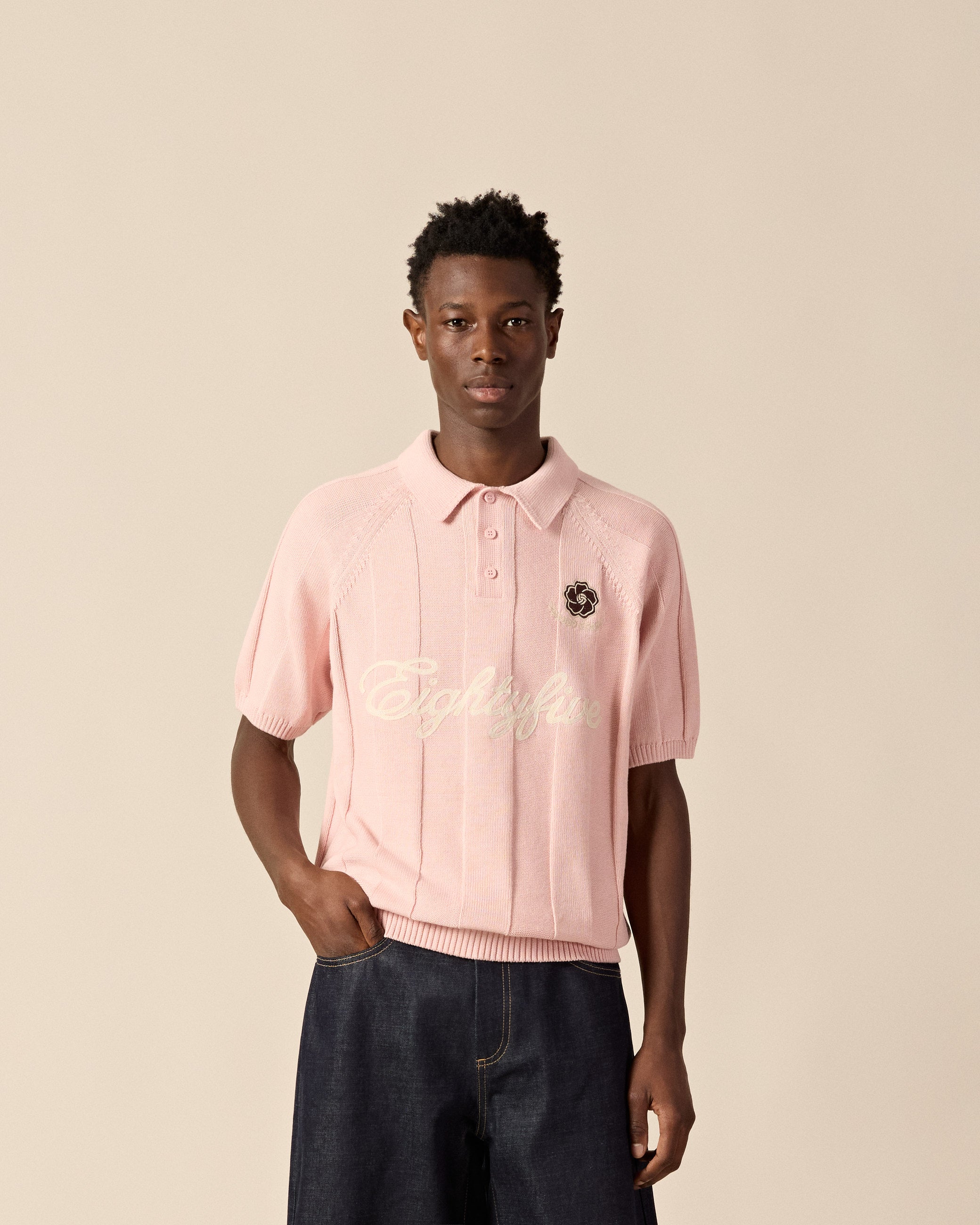 eightyfive-tops-football-polo-shirt-dusty-rose image 3