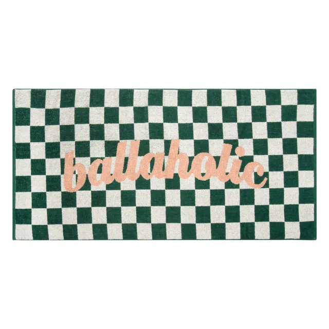 ballaholic-checker-logo-bath-towel-badetuch-gr-n-wei-rosa image 1