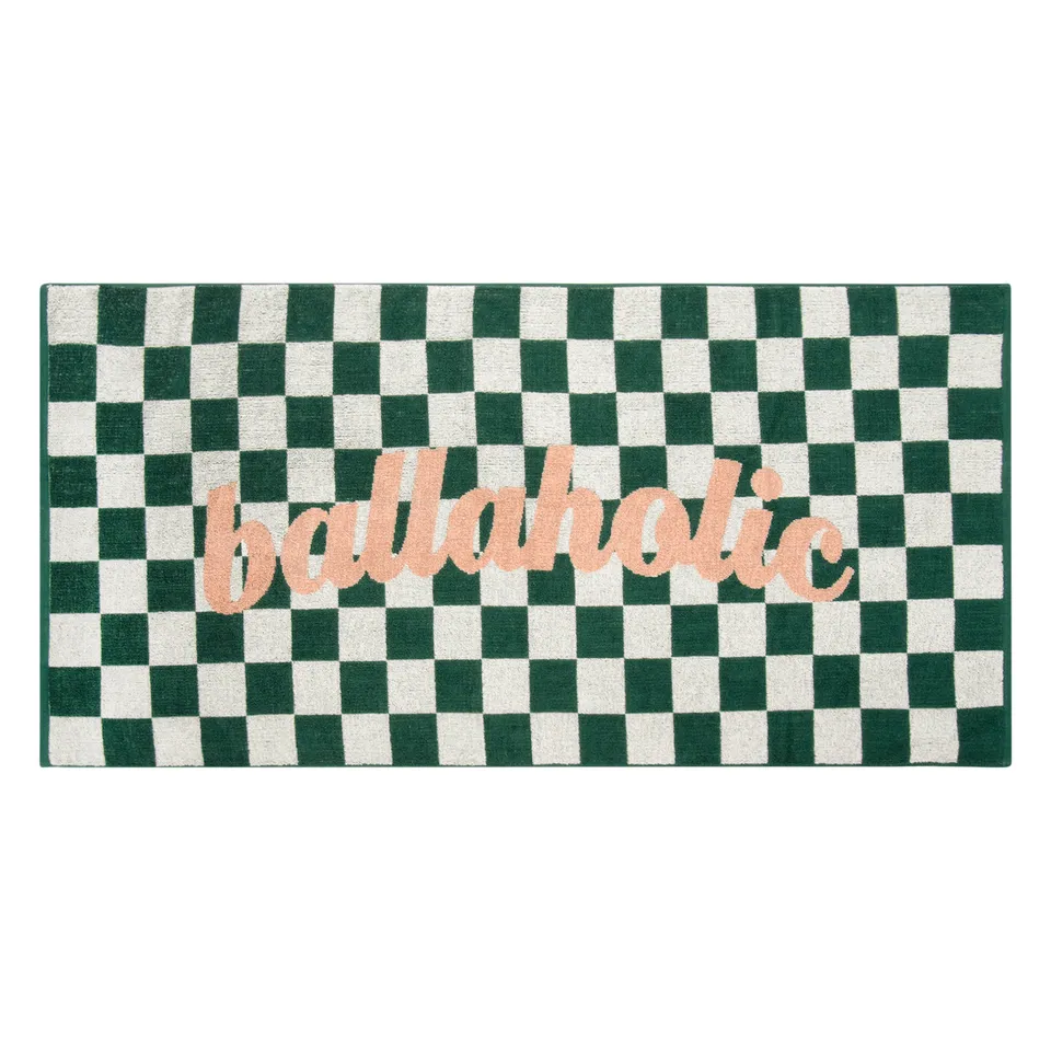 ballaholic-checker-logo-bath-towel-badetuch-gr-n-wei-rosa image 1