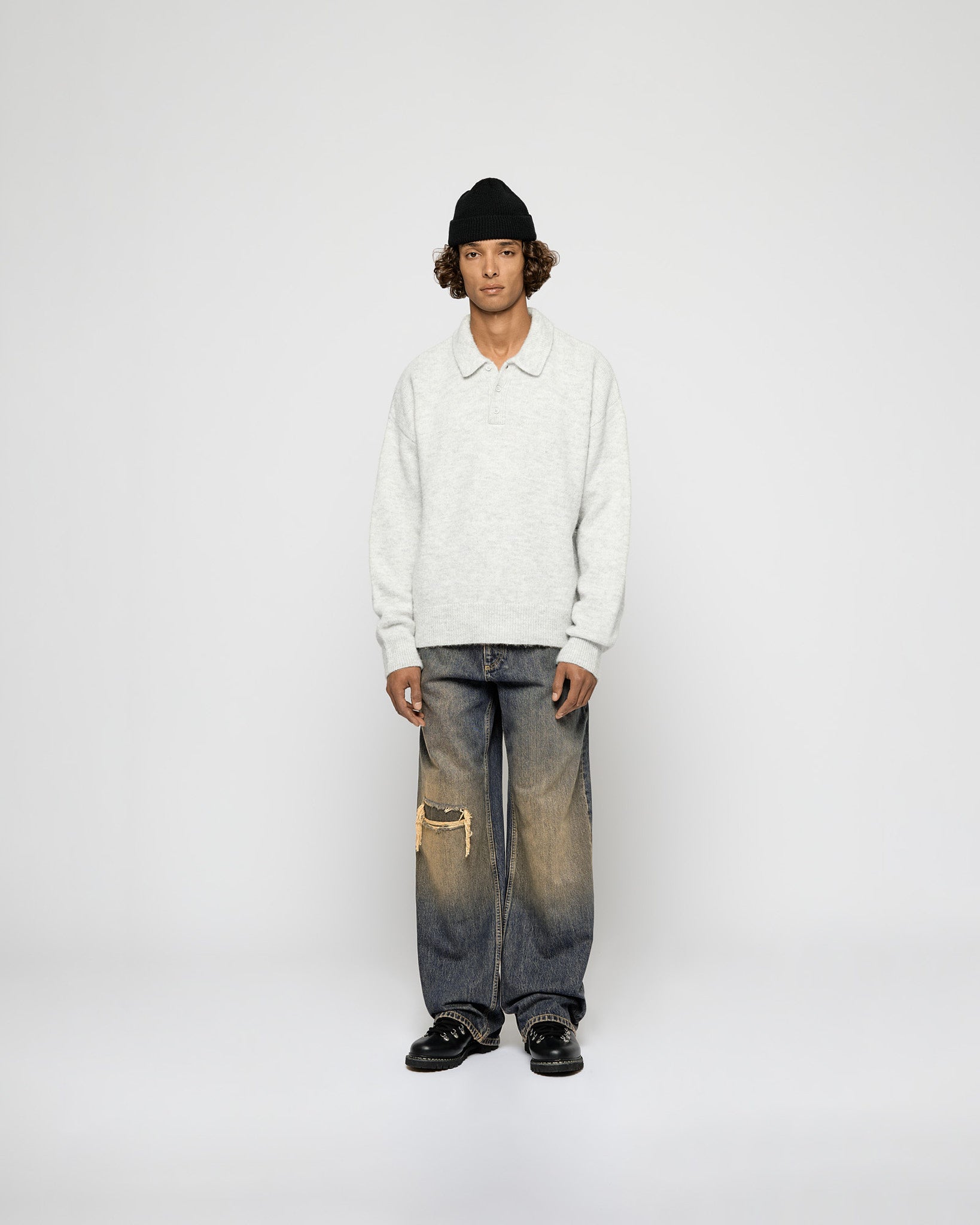 eightyfive-tops-hairy-polo-sweater-pullover-light-grey image 3