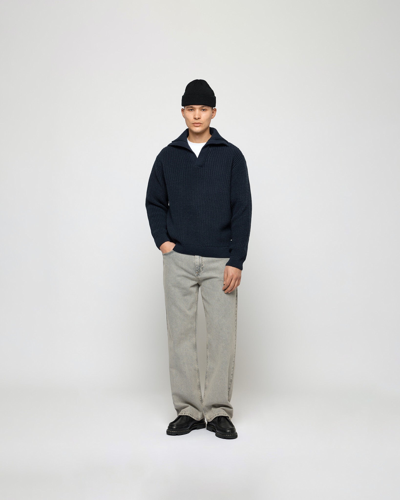 eightyfive-tops-knitted-polo-sweater-strickpullover-navy-grobstrick image 3