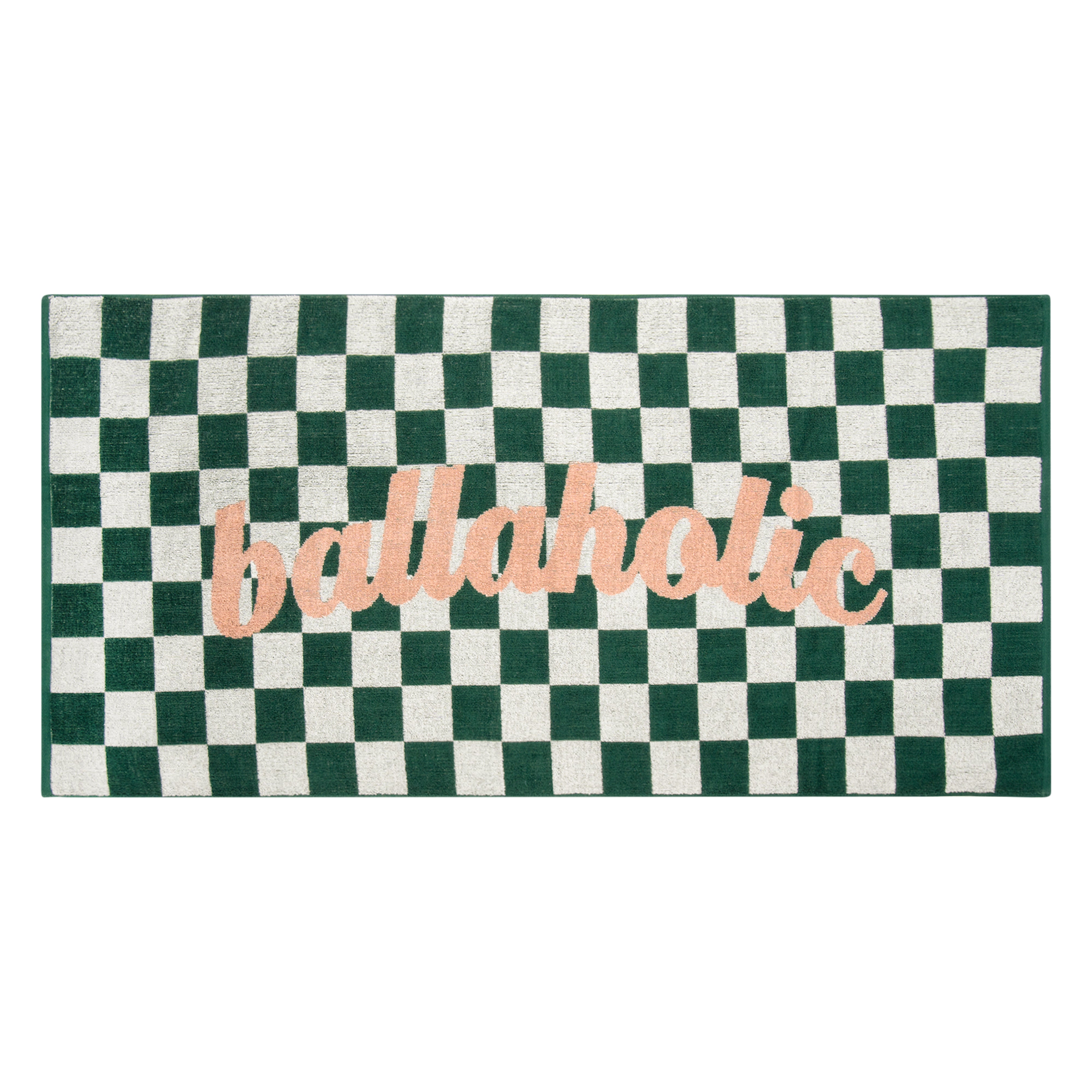 ballaholic-checker-logo-bath-towel-badetuch-gr-n-wei-rosa image 1