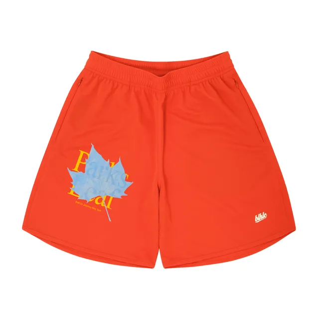 ballaholic-parks-leaf-zip-shorts-basketballshorts-orange-rot-print image 1