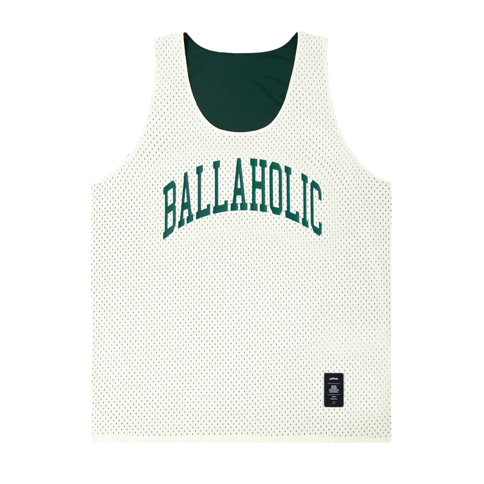 ballaholic-college-logo-mesh-top-off-white-dark-green image 1