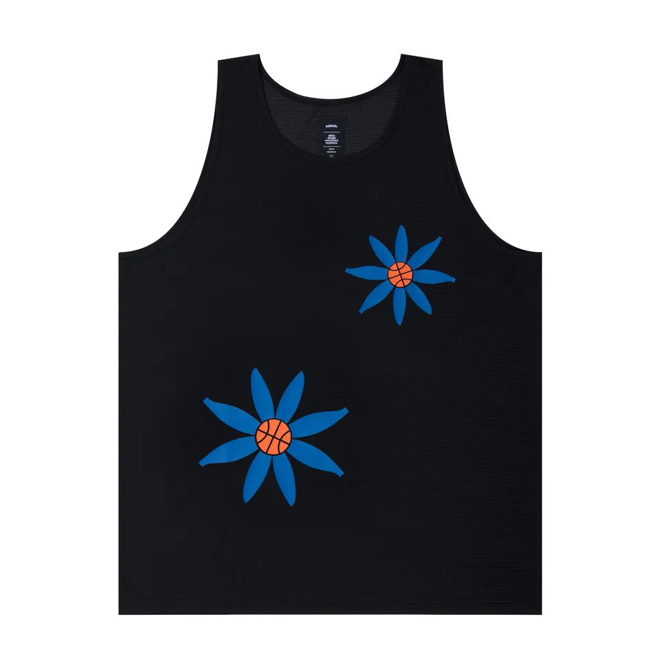 ballaholic-tanks-knit-mesh-ball-panel-flower-tank-top-black image 1