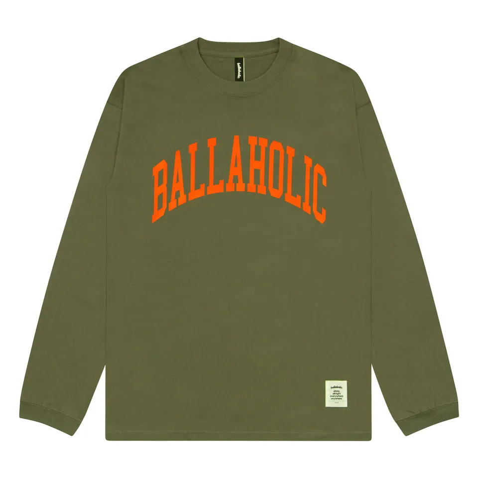 ballaholic-cotton-long-tees-college-logo-long-tee-longsleeve-light-olive-orange image 1